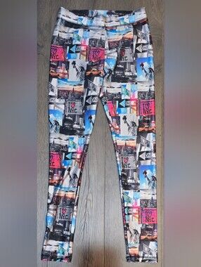 Justice Girls Leggings Size 12 Multicolor NYC Graphic Print